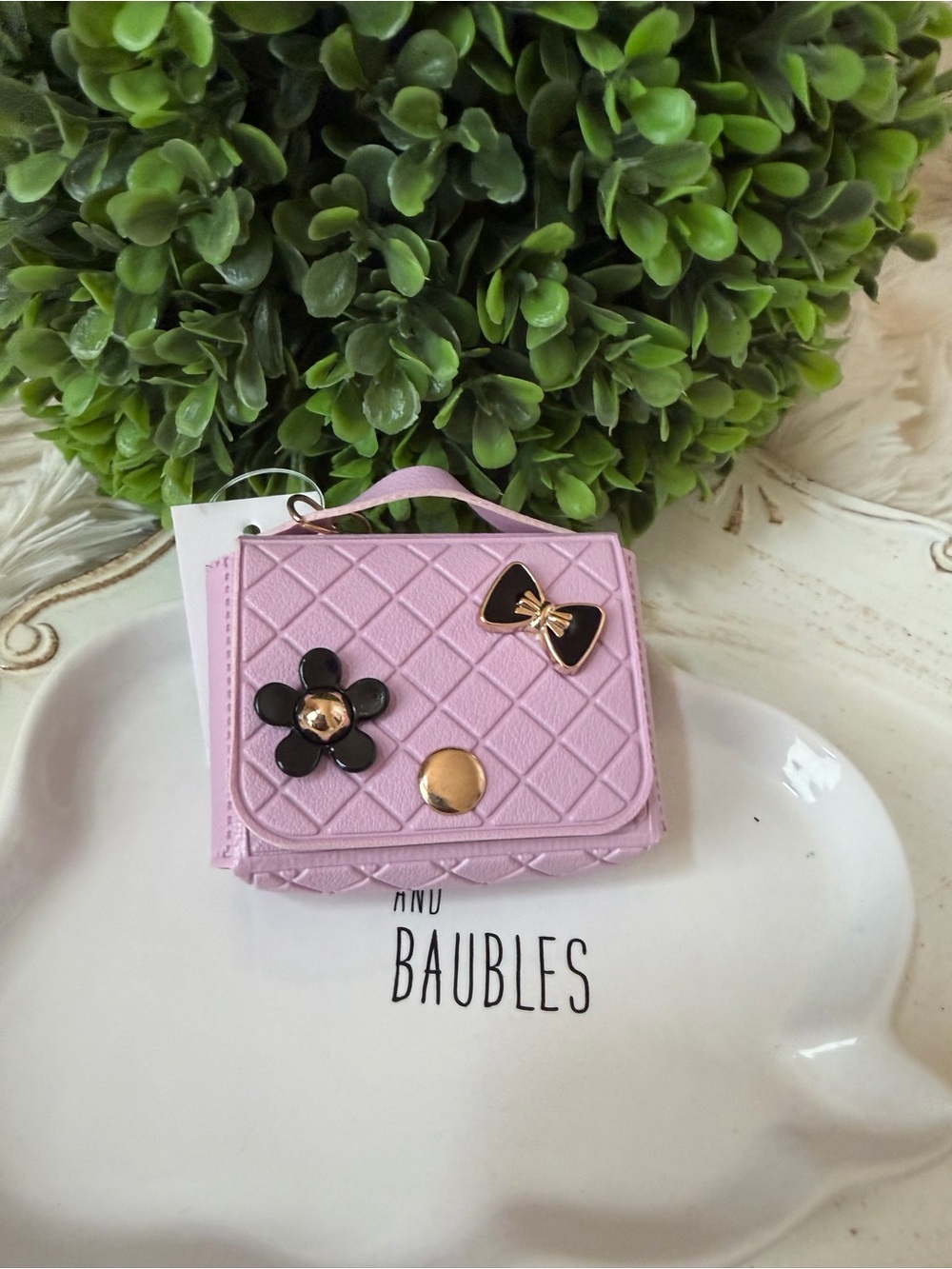 Mini lilac purple Quilted Keychain purse charm with nwt